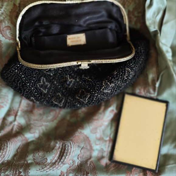 Micro beaded Black Antique Purse Wristlet or Belt Loop -  Handmade 1920s - - Picture 8 of 10